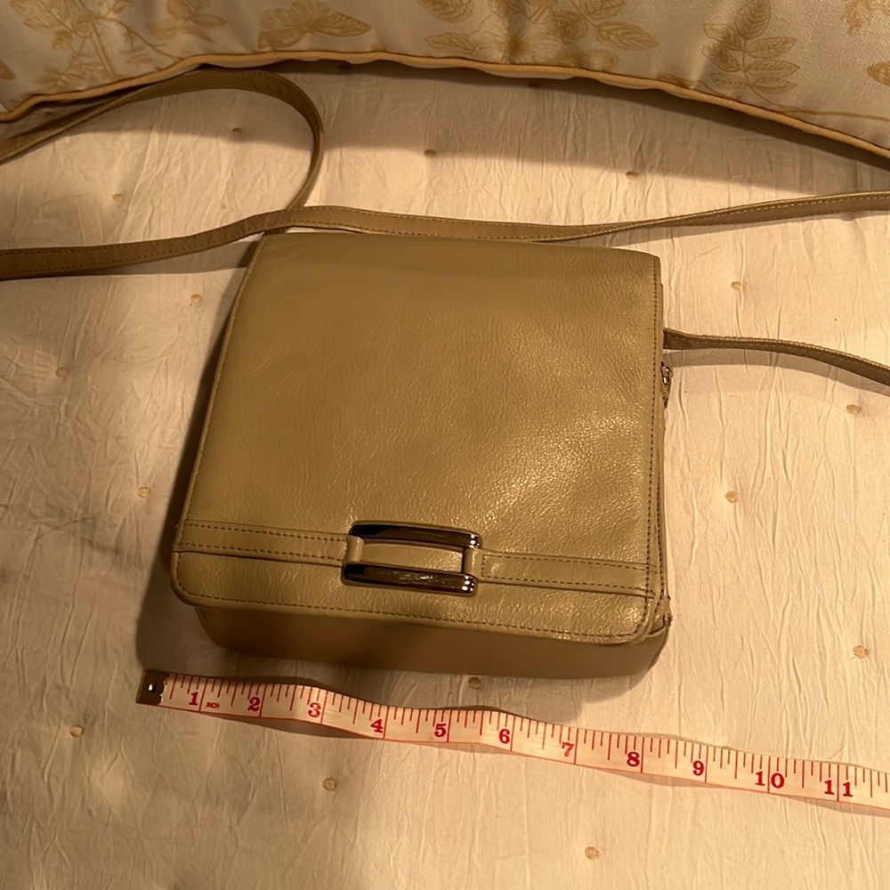 Light grey with silver genuine leather crossbody bag